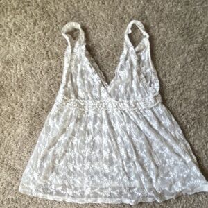 Y-2K Forever 21 White Lace Babydoll Sleeveless V-Neck Floral Gown M Boho